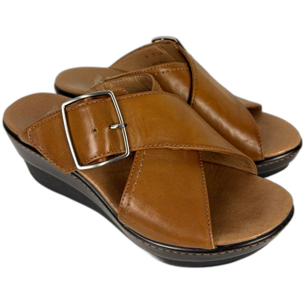 Dansko Brown Leather Wedge Slide Sandals Buckle Straps EU 36 US 6 Classic